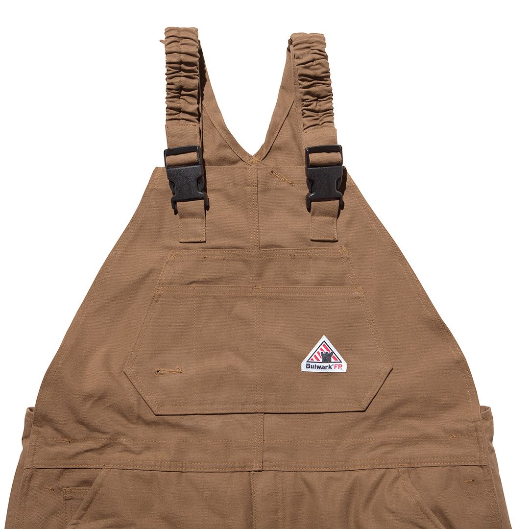 Product image for Men's Heavyweight FR Insulated Brown Duck Bib Overall with Knee Zip