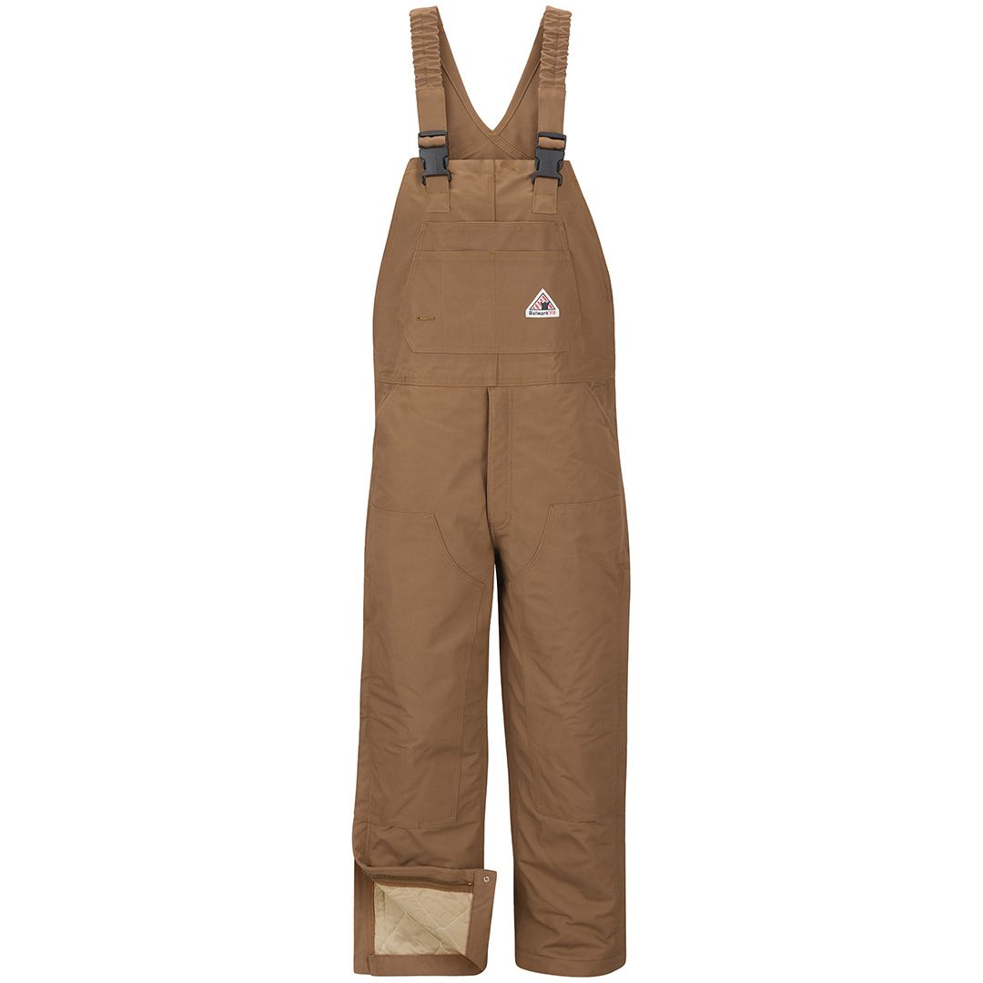 Product image for Men's Heavyweight FR Insulated Brown Duck Bib Overall with Knee Zip