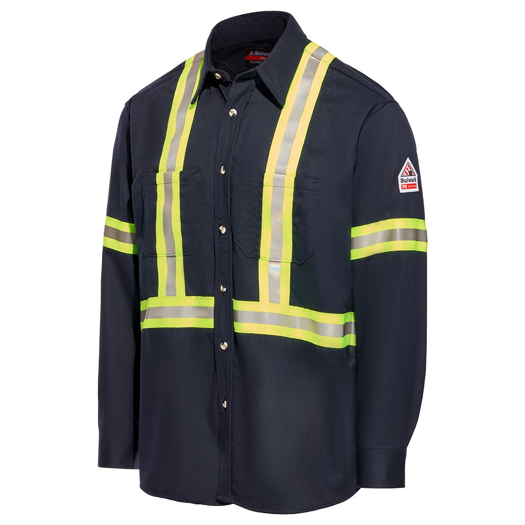 Product image for Men's Midweight FR Enhanced Visibility Uniform Shirt with Reflective Trim