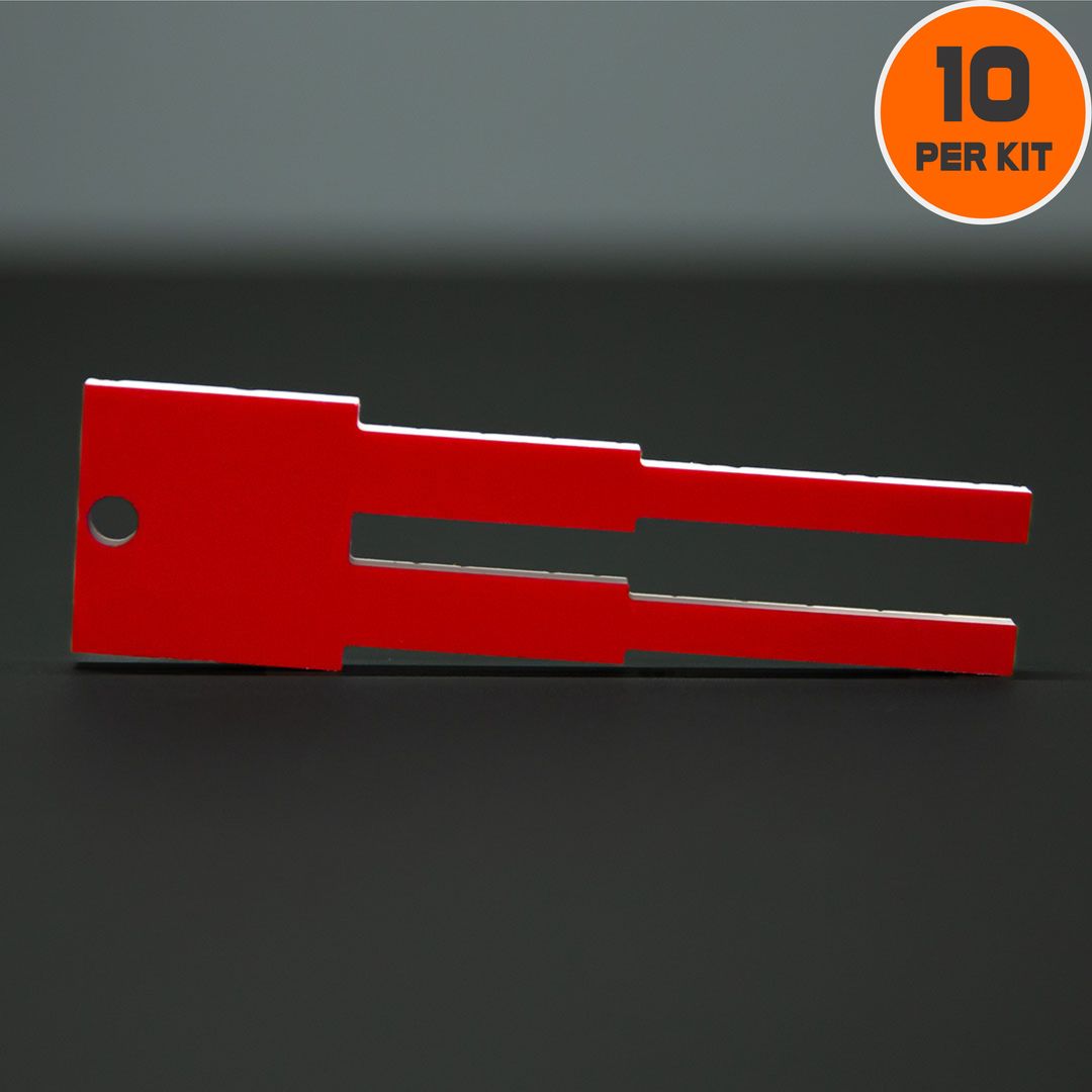 Double terminal blocker.  This blocker is used to either identify critical step terminals or provide a barrier from the terminals that relay technicians are wiring on.  