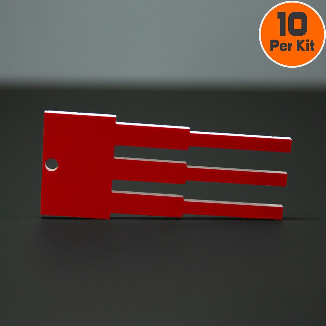 Triple terminal blocker.  This blocker is used to either identify critical step terminals or provide a barrier from the terminals that relay technicians are wiring on.  